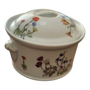 Louis‎ Lourioux Le Faune French Porcelain Floral Lidded Casserole Dish Gold Gilt